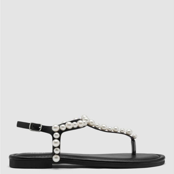 Cider Black Sandals with Pearl Accents NWOT - Picture 3 of 6